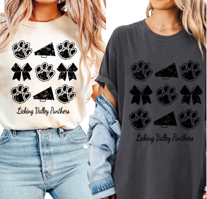 ** ADULT SMALL IVORY- Licking Valley Panthers Cheer Coquette Comfort Color Short Sleeve TEE