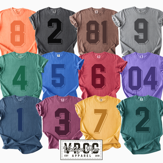 CUSTOM DROP SHADOW NUMBER TONE ON TONE TANKS, TEES AND SWEATSHIRTS
