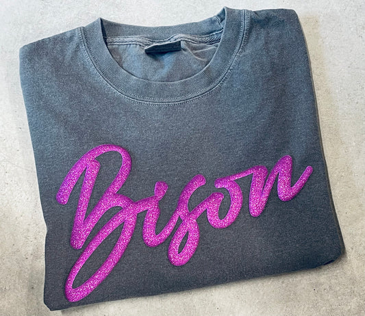 BISON SCRIPT GLITTER PUFF *COMFORT COLOR* TANKS, TEES AND LONG SLEEVE TEES