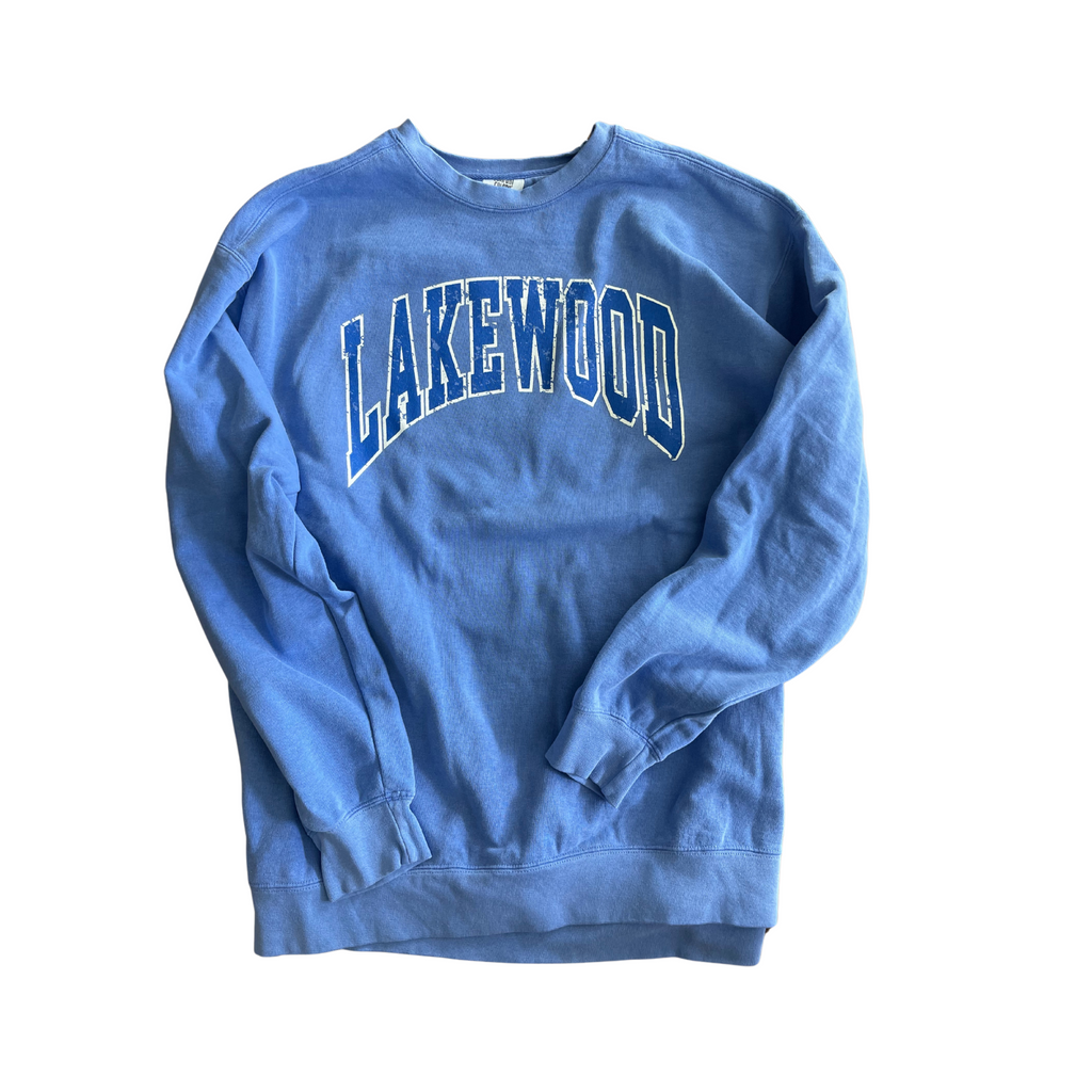 ADULT SMALL- LAKEWOOD VARSITY FLO BLUE COMFORT COLOR LONG SLEEVE TEE- RTS