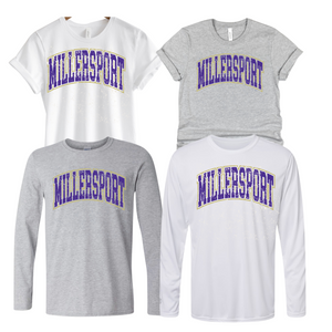 64000- MILLERSPORT LAKERS- UNISEX TEE YOUTH & ADULT- THROWBACK-TOP ONLY