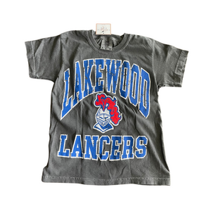 YOUTH SMALL-LAKEWOOD LANCERS THROWBACK- Pepper Comfort Color Tee- RTS