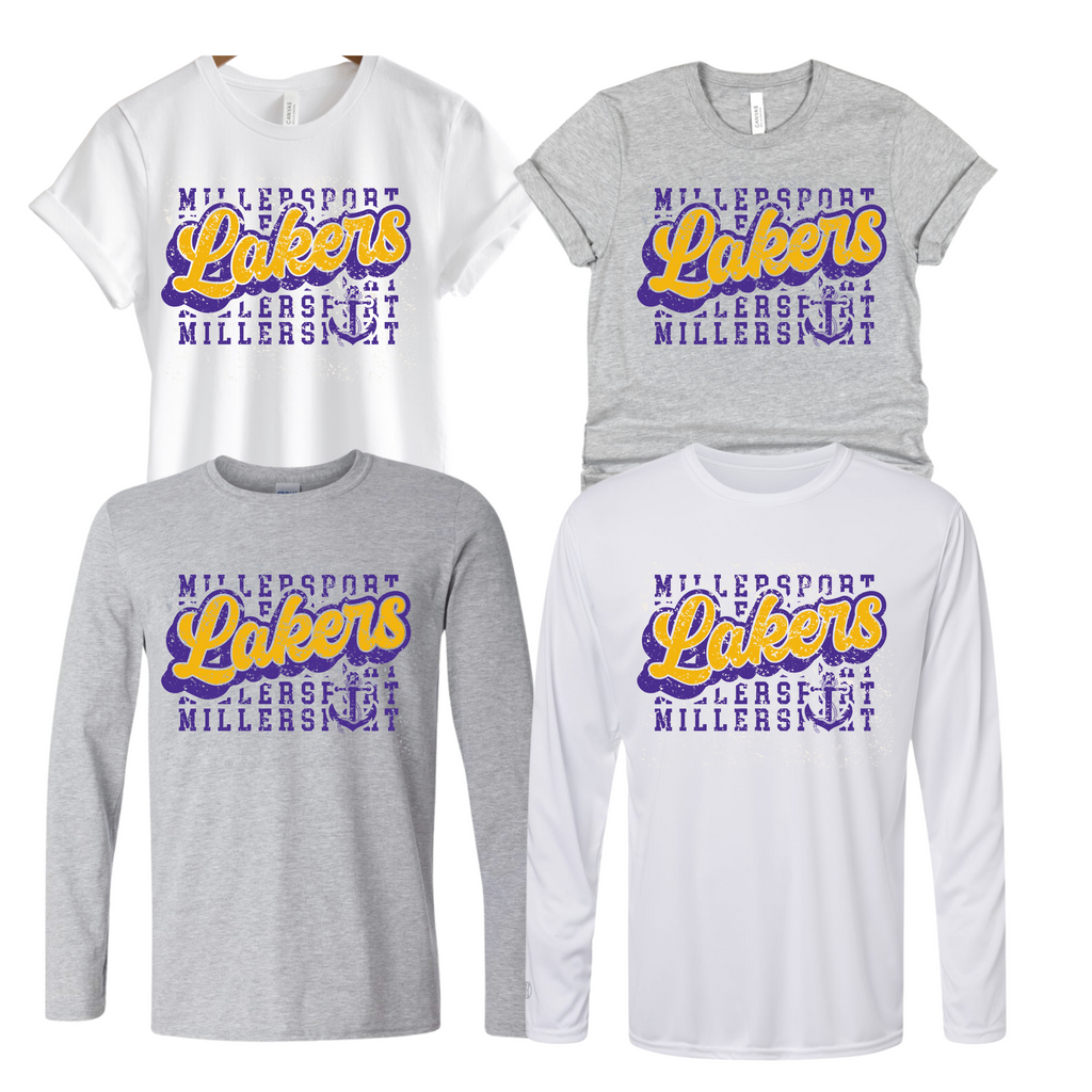 64000- MILLERSPORT LAKERS- UNISEX TEE YOUTH & ADULT- LAKERS SCRIPT-2