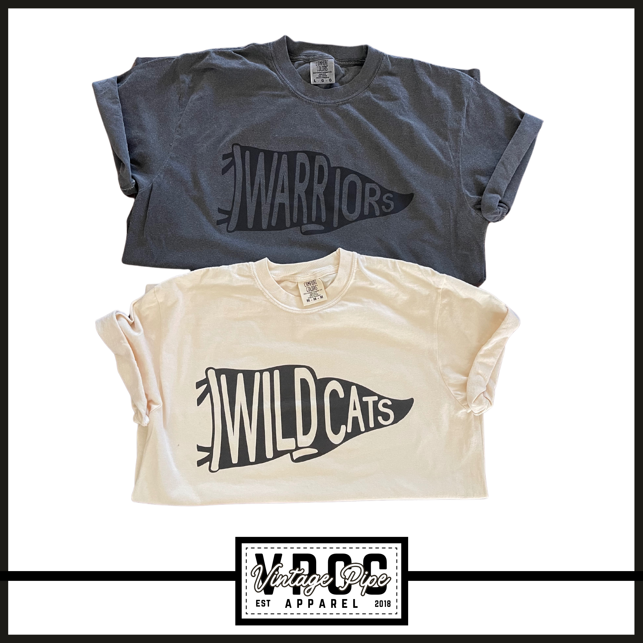 CUSTOMIZE ME- NEURTAL MASCOT PENNANT- Comfort Color Short Sleeve, Long Sleeve, Crop Tees and Crew Sweatshirts