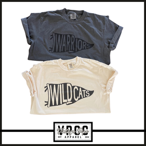 CUSTOMIZE ME- NEURTAL MASCOT PENNANT- Comfort Color Short Sleeve, Long Sleeve, Crop Tees and Crew Sweatshirts