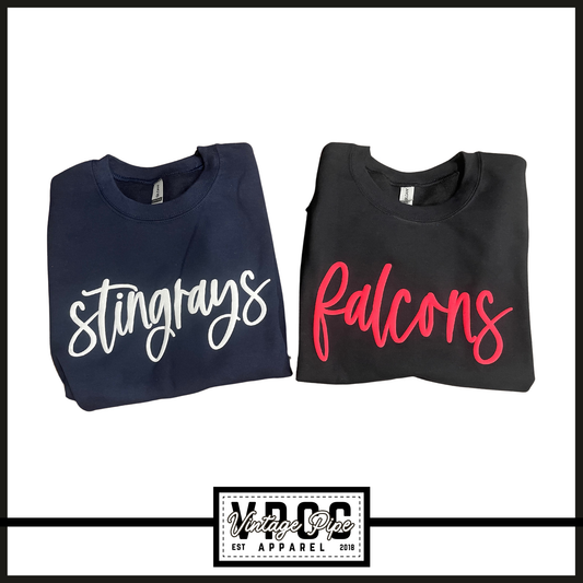 SINGLE SCRIPT PUFF TEES, CREWS AND HOODIES (YOUTH & ADULT)