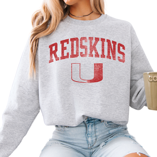 18000-U REDSKINS-ASH-UNISEX CREW SWEATSHIRT YOUTH & ADULT
