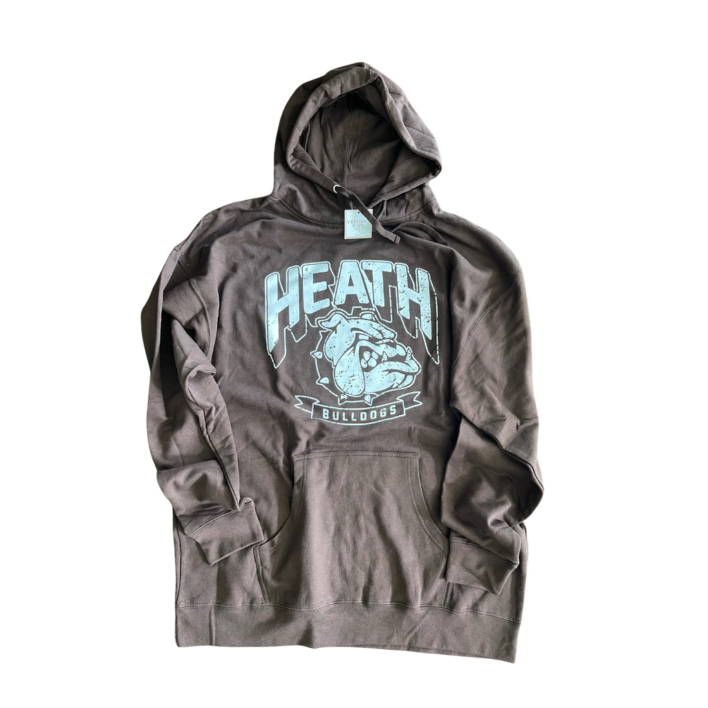 ADULT 3X- HEATH BULLDOGS THROWBACK-BROWN HOODIE