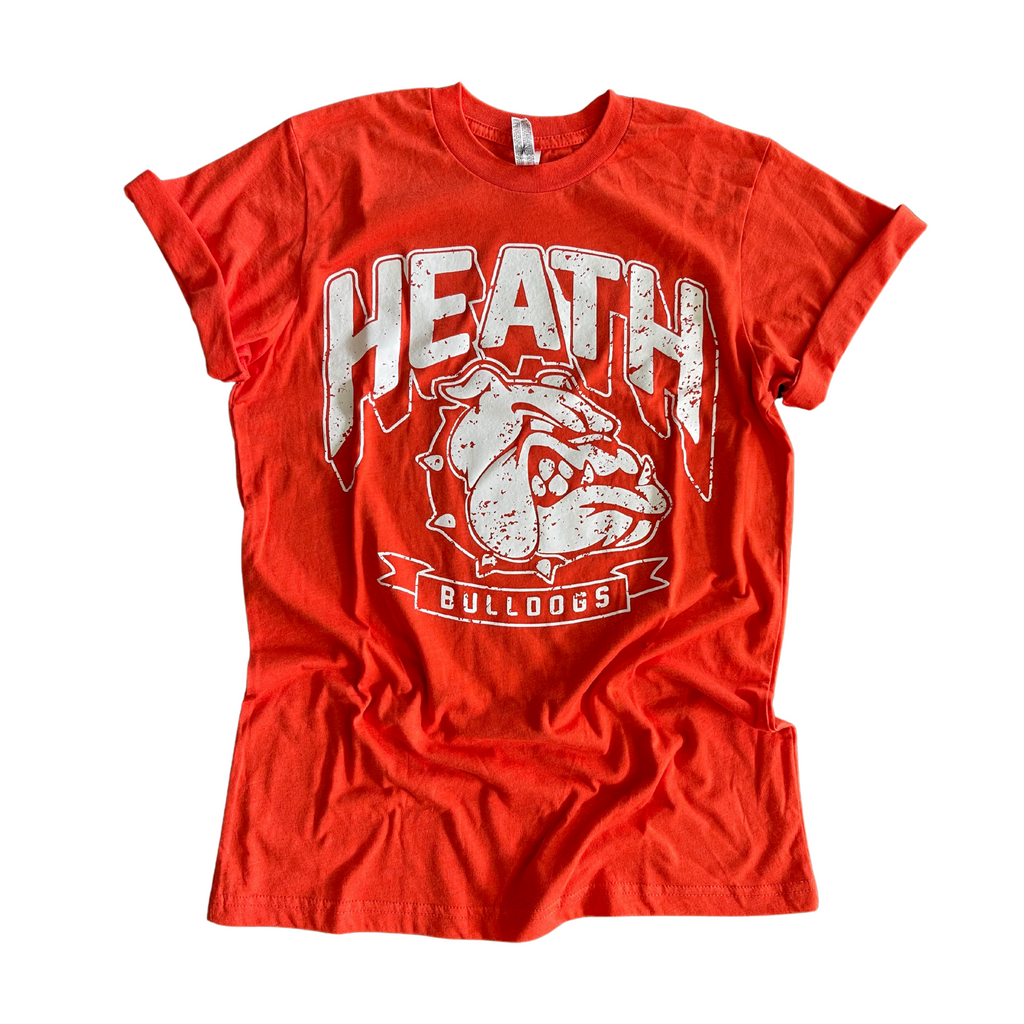 YOUTH MEDIUM- HEATH BULLDOGS THROWBACK- Heather Orange Tee- RTS