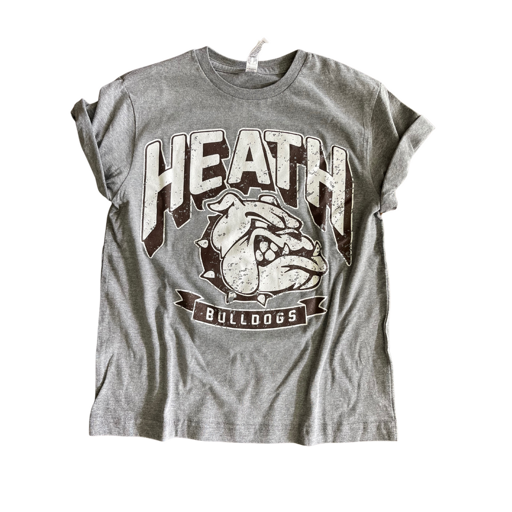 YOUTH MEDIUM- HEATH BULLDOGS THROWBACK- Heather Grey Tee- RTS