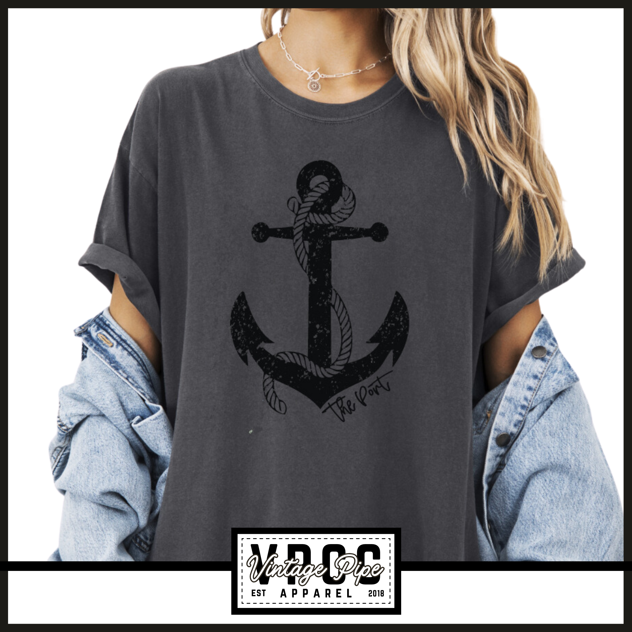 THE PORT-ANCHOR- Comfort Color Short Sleeve, Long Sleeve, Crop Tees and Crew Sweatshirts