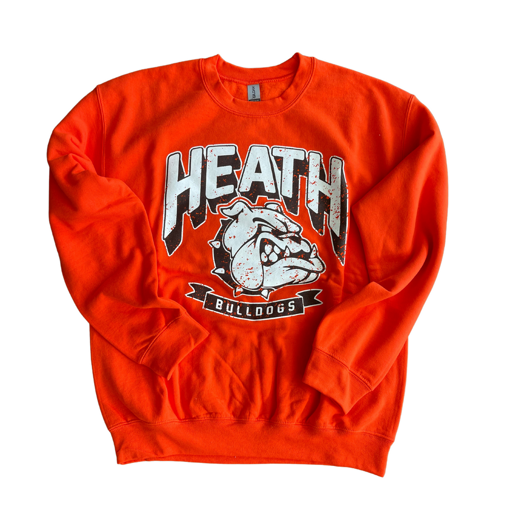 ADULT MEDIUM- HEATH BULLDOGS THROWBACK-ORANGE CREW SWEATSHIRT- RTS