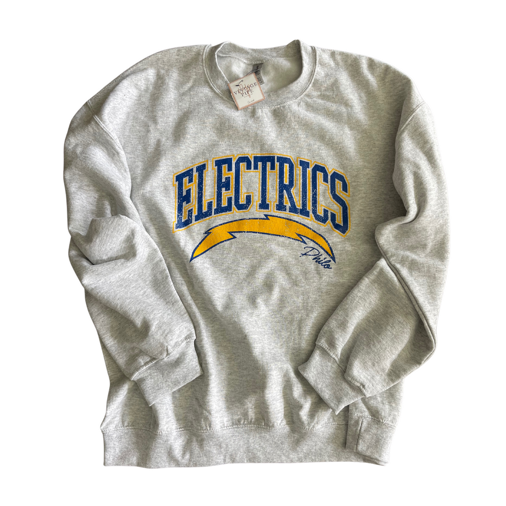 ADULT XLARGE- PHILO ELECTRICS 90'S- ASH CREW SWEATSHIRT- RTS