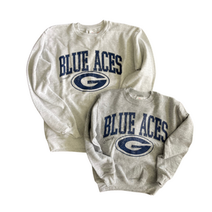 YOUTH SMALL- GRANVILLE BLUE ACES 90'S- HEATHER GREY CREW SWEATSHIRT- RTS