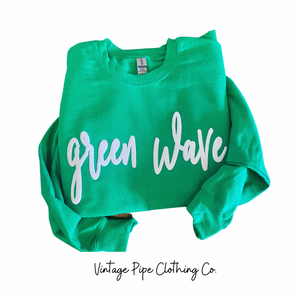GREEN WAVE Puff Sweatshirts (KELLY GREEN WITH WHITE SCRIPT GREEN WAVE)