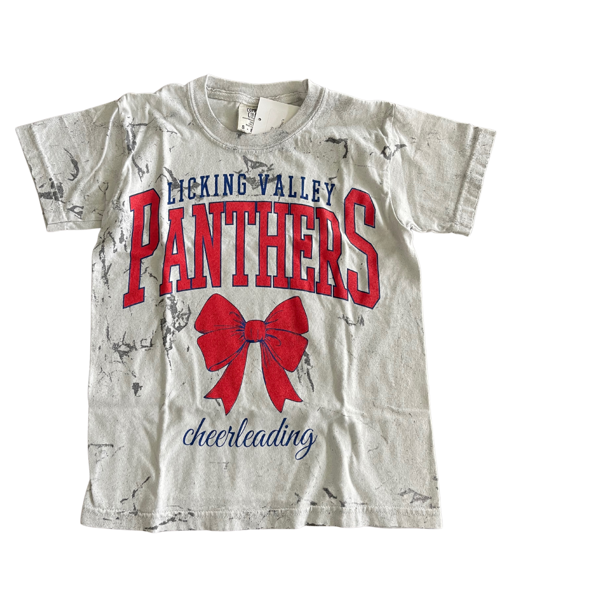 YOUTH SMALL- LICKING VALLEY PANTHERS CHEERLEADING BOW- COMFORT COLOR TEE- RTS