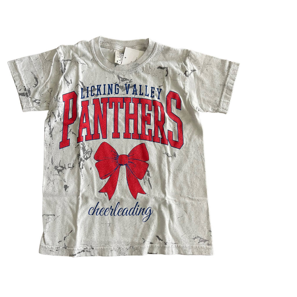 YOUTH SMALL- LICKING VALLEY PANTHERS CHEERLEADING BOW- COMFORT COLOR TEE- RTS