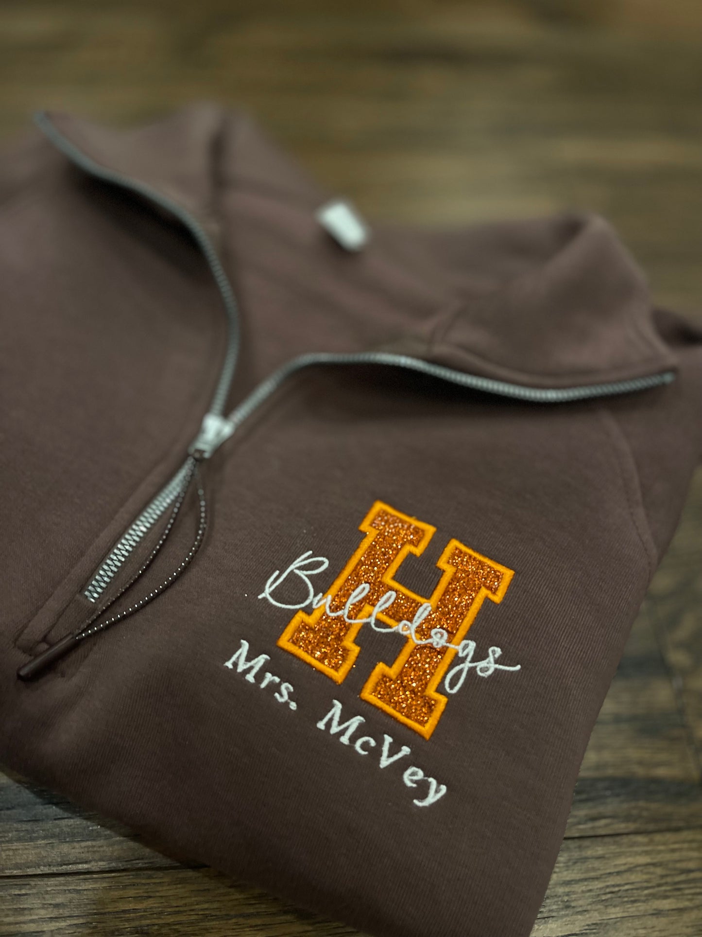 Varsity Letter Custom Glitter Embroidered 1/4 Zips- LADIES & YOUTH