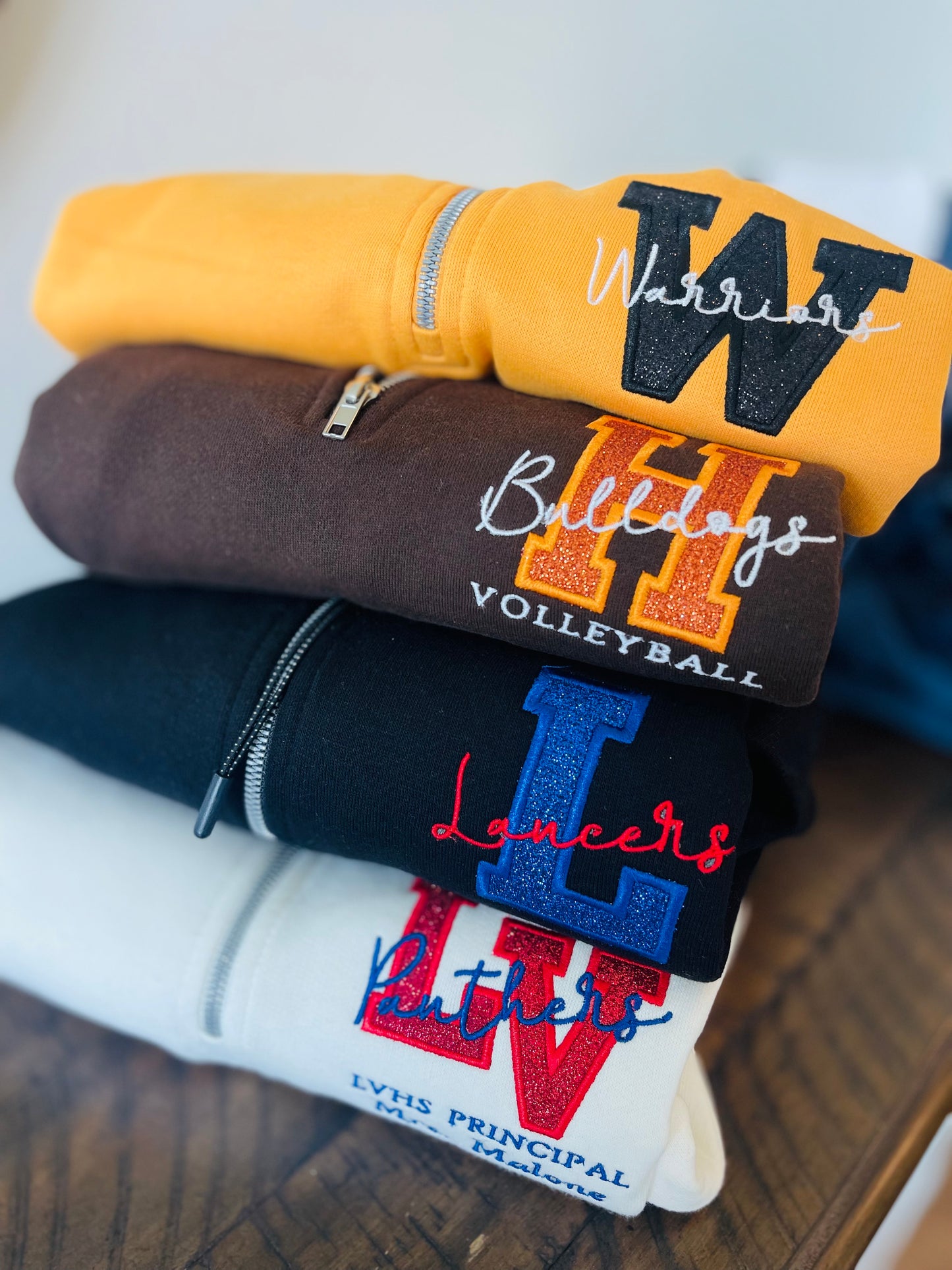 Varsity Letter Custom Glitter Embroidered 1/4 Zips- LADIES & YOUTH