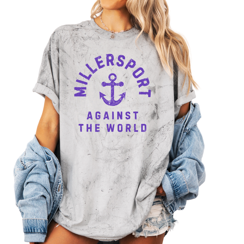 1745- MILLERSPORT LAKERS- TEES & SWEATSHIRTS- Black Blast- LAKERS AGAINST THE WORLD