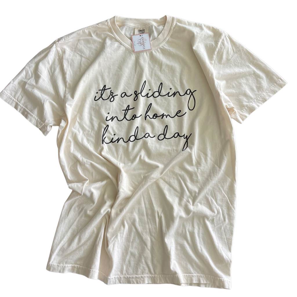 ADULT LARGE- SLIDING INTO HOME KINDA DAY- COMFORT COLOR TEE- RTS