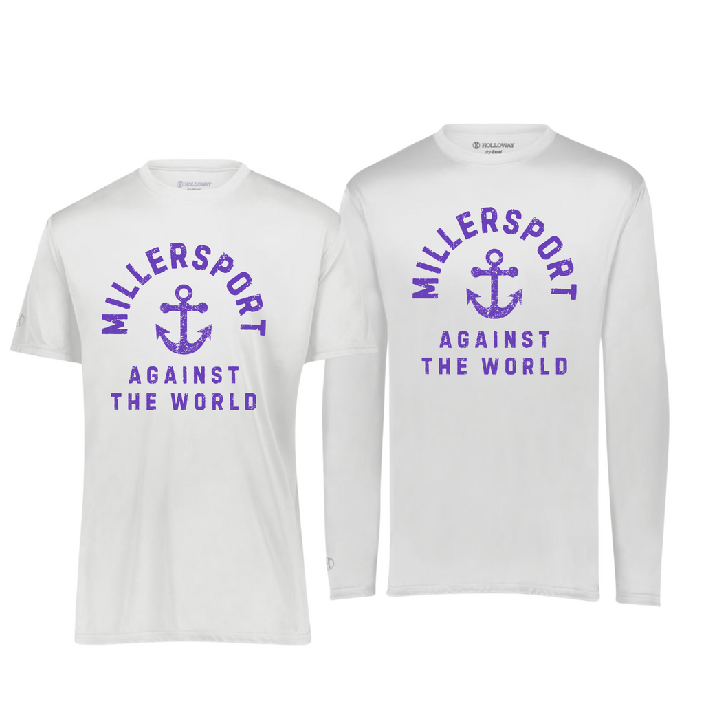 ST350/222818- MILLERSPORT LAKERS- Dry Fit Tee (Youth & Adult)- LAKERS AGAINST THE WORLD