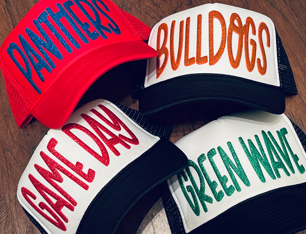 Custom Glitter Puff Trucker Hat (*see pictures for color chart)