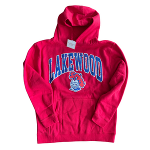YOUTH LARGE- LAKEWOOD LANCERS MASCOT RED HOODIE- RTS