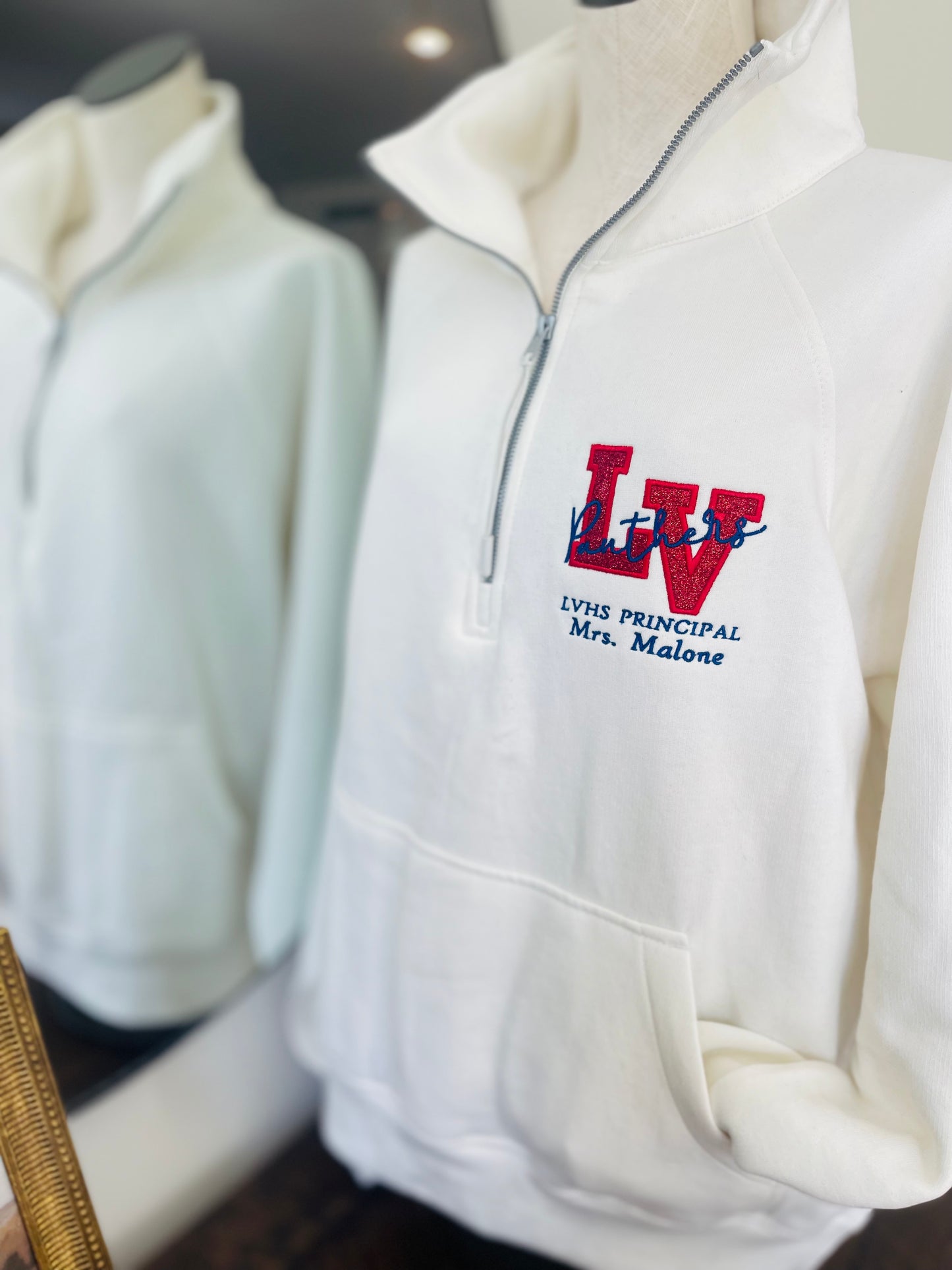 Varsity Letter Custom Glitter Embroidered 1/4 Zips- LADIES & YOUTH