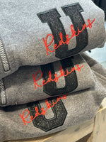 LADIES/YOUTH STYLE- FIT TRUE TO SIZE WITH ROOM- Varsity Letter Custom Glitter Embroidered 1/4 Zips- LADIES & YOUTH