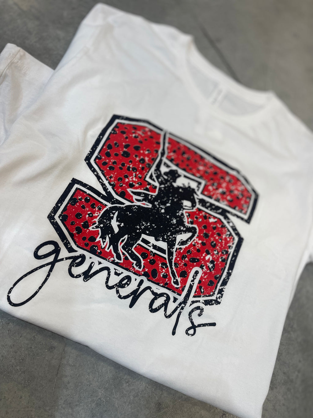 White Leopard Dot Distressed Generals LONG SLEEVE TEE- RTS (YM-2, XL-1)
