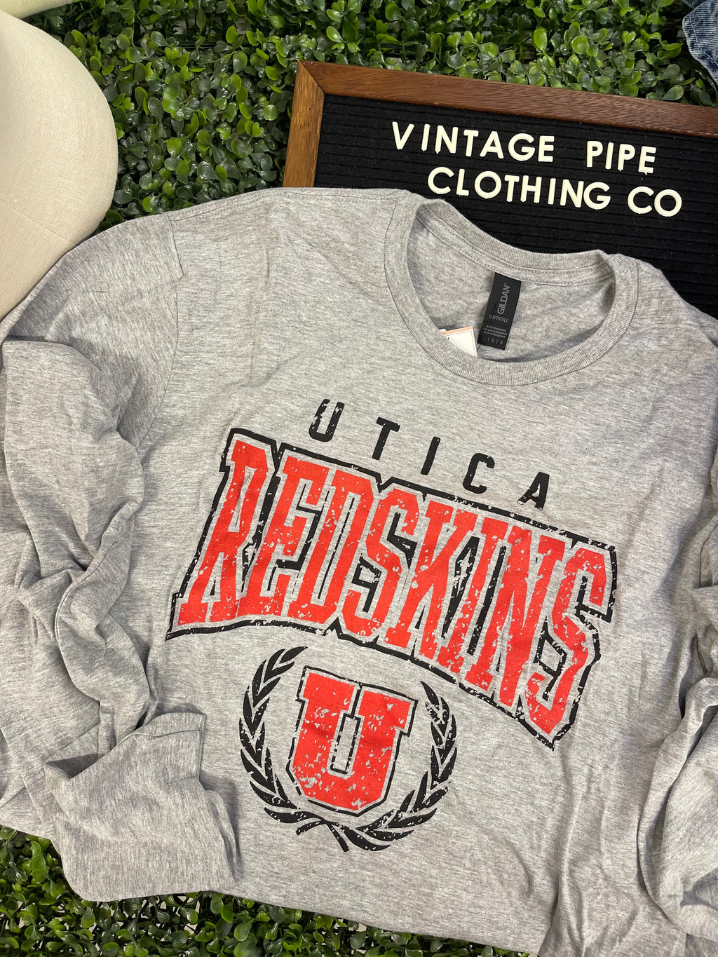 ADULT LARGE - UTICA REDSKINS THROWBACK- LONG SLEEVE TEE- RTS
