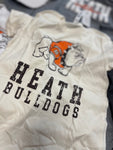 YOUTH- Heath Bulldogs Distressed Mascot Ivory Tees- (YS short sleeve-1, YS long sleeve- 1): RTS