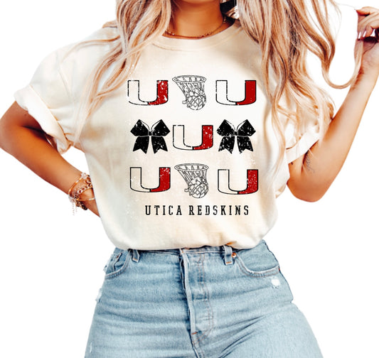 ****DTG* Ivory Utica Redskins Cheer & Basketball Coquette Comfort Color Short Sleeve and Long Sleeve Tees- (DTG)