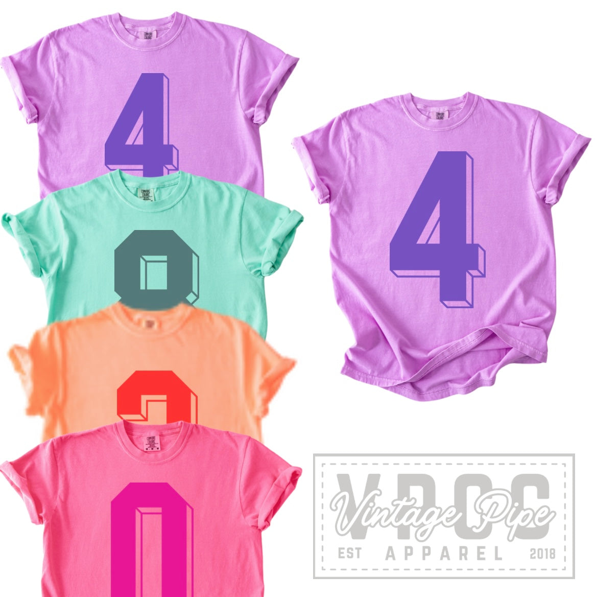 NEON DROP SHADOW NUMBER Tees- BRIGHTS