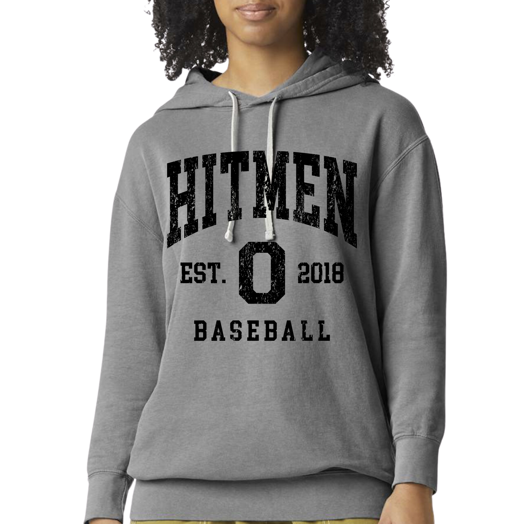 1467 OHIO HITMEN- Comfort Colors® Lightweight Hooded Sweatshirt- YOUTH & ADULT- GREY-THROWBACK FULL- BLACK INK ONLY