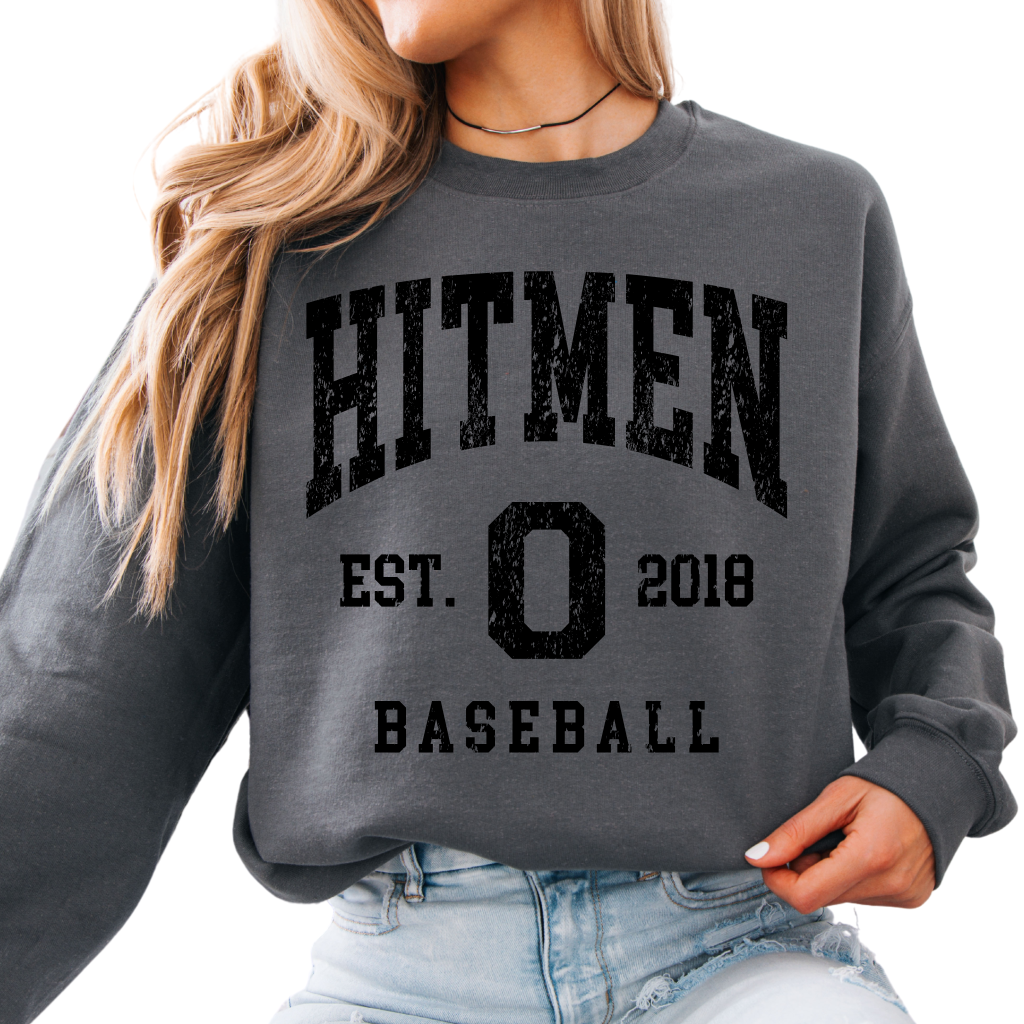 18000- OHIO HITMEN- CREW SWEATSHIRT YOUTH AND ADULT- THROWBACK FULL- charcoal- black ink only
