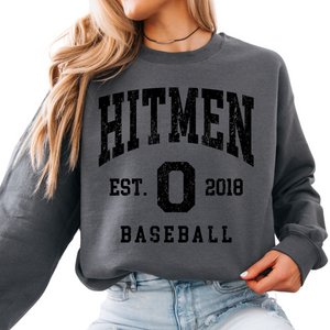 18000- OHIO HITMEN- CREW SWEATSHIRT YOUTH AND ADULT- THROWBACK FULL- charcoal- black ink only