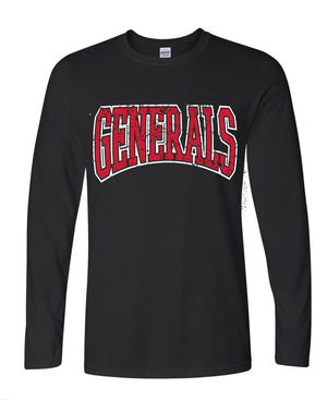 Black Distressed Varsity Generals Long Sleeve Tee- RTS (1- YM, 1- AM)