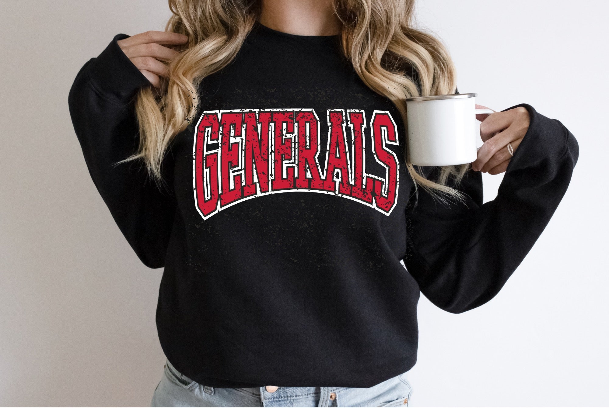 Black Distressed Generals Varsity Sweatshirts- RTS (YS-2, YM-2, YXL-1)