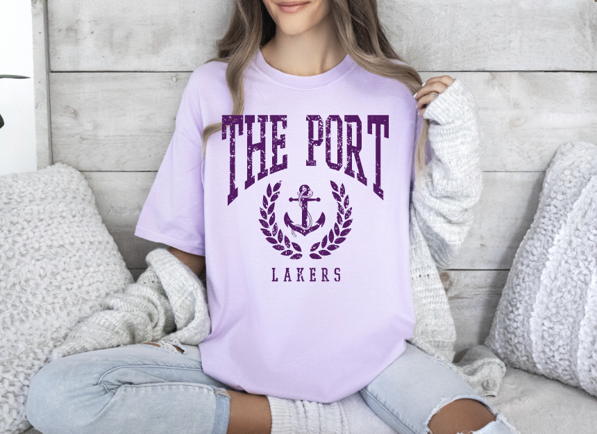 Comfort Color Distressed "The Port" Millersport Lakers Tee- Lilac