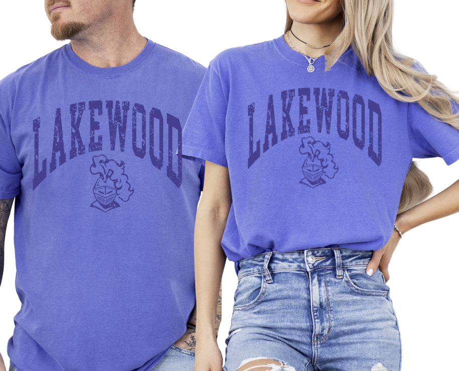 ****1-Lakewood Mascot Throwback Flo Blue Comfort Colors ® Short Sleeve and Long Sleeve Tees