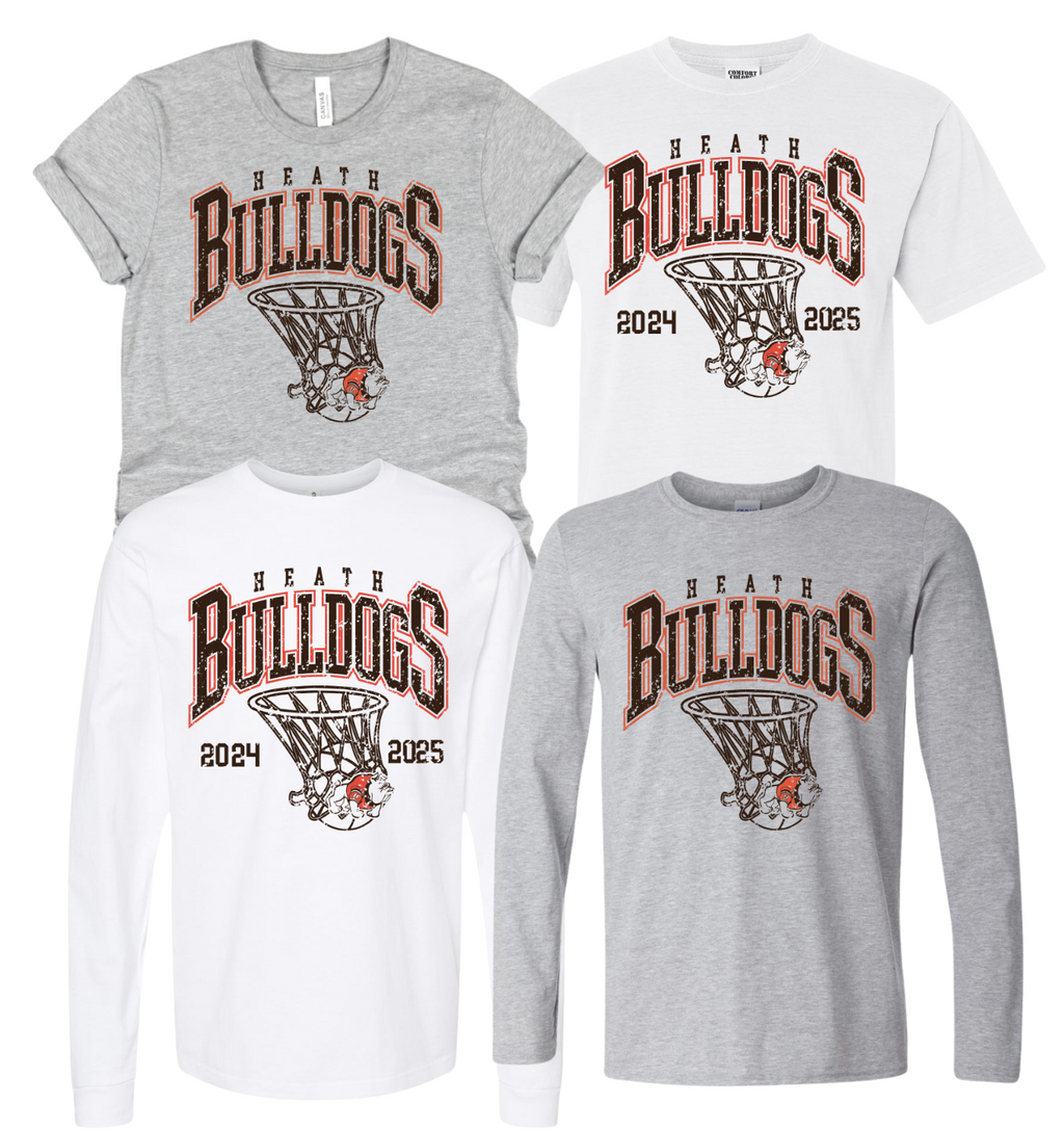 White & Athletic Heather Grey Heath Bulldogs Arched Basketball Short Sleeve Tees- RTS