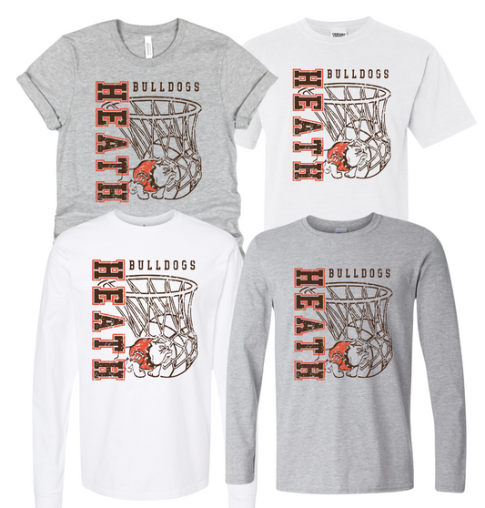 ** Heath Bulldogs Basketball Side Print Short & Long Sleeve Tees (M white Long Sleeve-1)- RTS