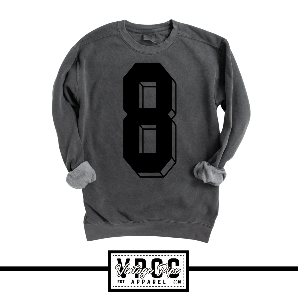 1566- *CUSTOMIZE ME* HITMEN DROP SHADOW NUMBER- Comfort Colors® CREW SWEATSHIRT- ADULT ONLY- PEPPER