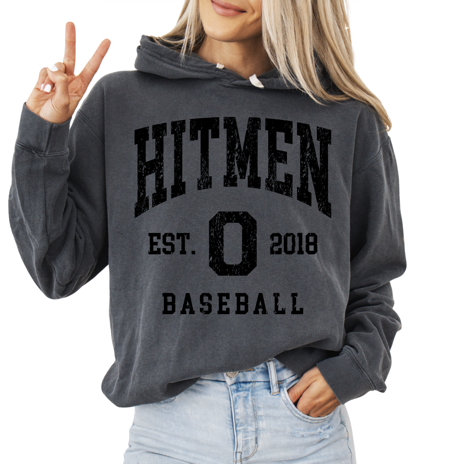 1467 OHIO HITMEN- Comfort Colors® Lightweight Hooded Sweatshirt- YOUTH & ADULT- PEPPER-THROWBACK FULL- BLACK INK ONLY