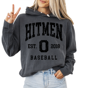 1467 OHIO HITMEN- Comfort Colors® Lightweight Hooded Sweatshirt- YOUTH & ADULT- PEPPER-THROWBACK FULL- BLACK INK ONLY