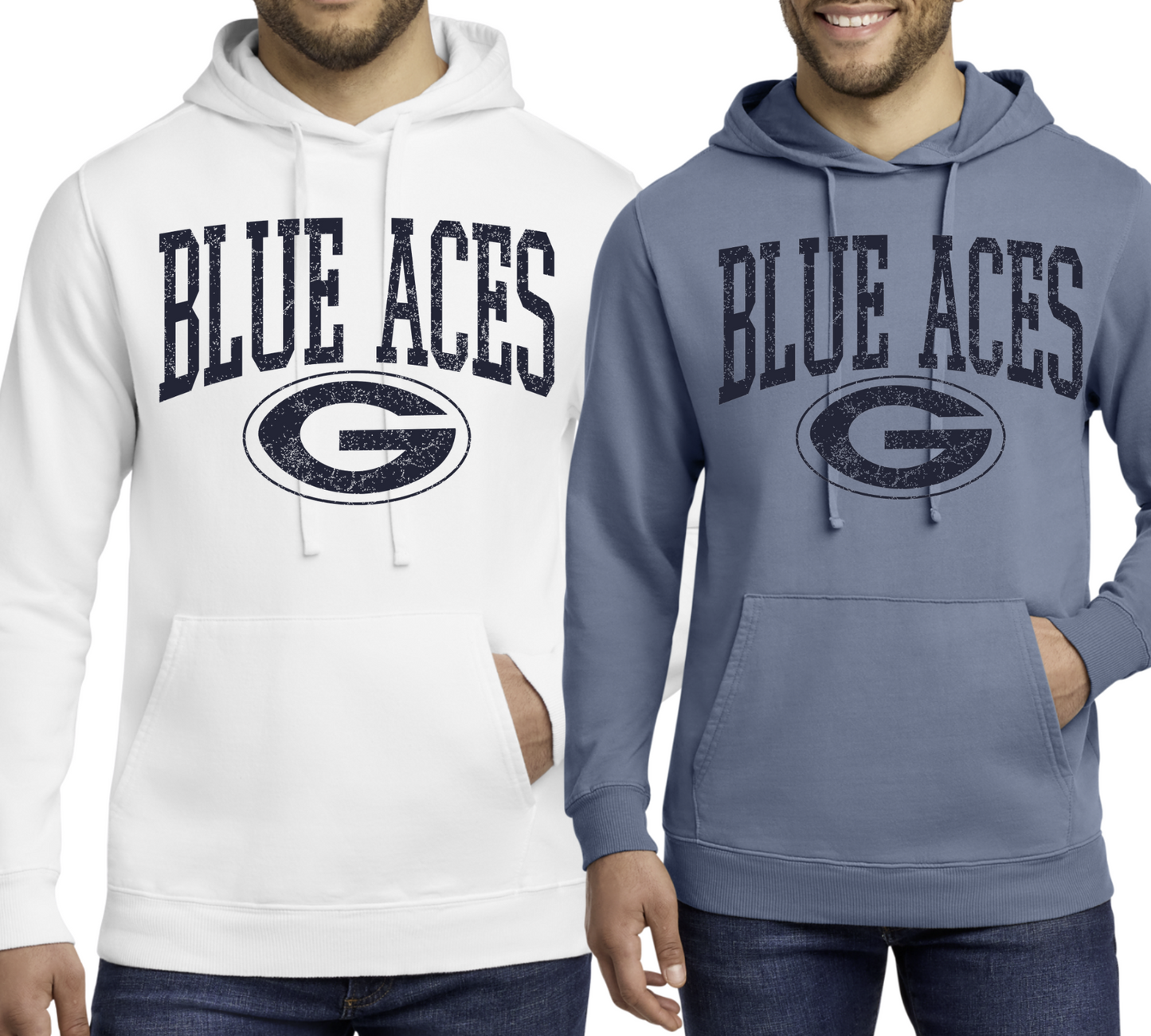 PC098H- BLUE ACES- Port & Company® Beach Wash® Garment-Dyed Hooded Sweatshirt