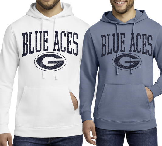 PC098H- BLUE ACES- Port & Company® Beach Wash® Garment-Dyed Hooded Sweatshirt