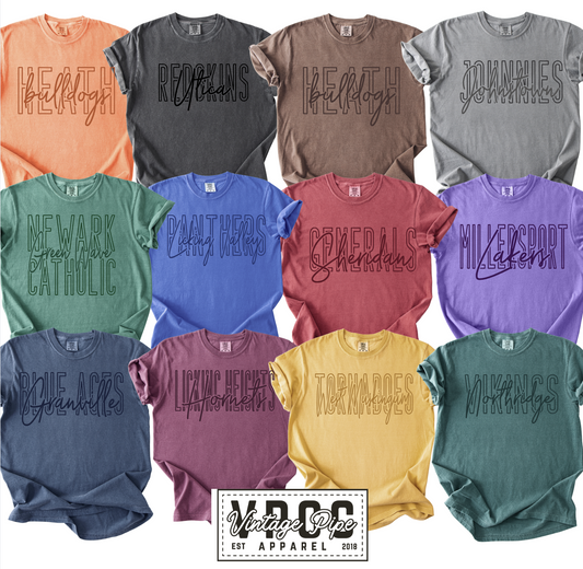 CUSTOM MASCOT OUTLINE *COMFORT COLOR* TANKS, TEES AND LONG SLEEVE TEES